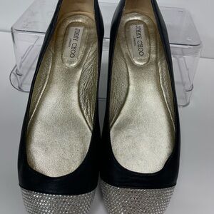 Jimmy Choo Black Leather Flats with Silver Toe